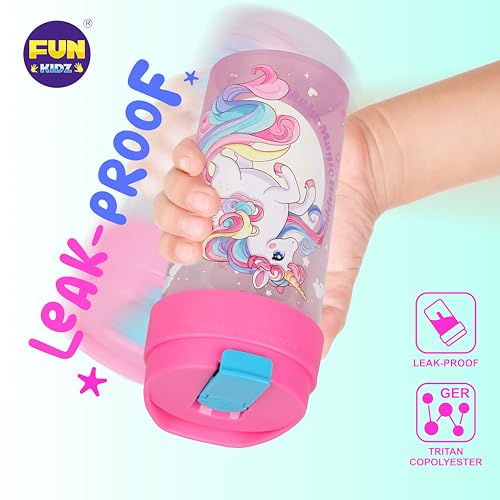 3 Packs Girl Designs 17oz Kids Water Bottle, Total My Style Spout Cover and Carry Handle Designed Lid Leak Proof BPA Free for Girls Ages 3+ Dishwasher Safe for Sports School Travel with Silicone Straw