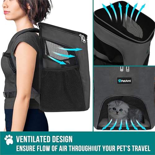 PetAmi Cat Backpack Carrier, Airline Approved Pet Carrier Backpack for Small Dogs and Large Cats, Soft Sided Collapsible Ventilated with Sherpa Bed for Hiking Travel, Max 18 lbs, Gray - color: Gray