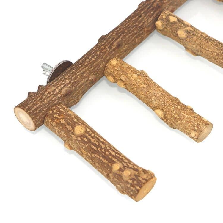 Bird Ladder Perch Cage Nature Wood Stand Parrot Chew Toy for Small Medium Parrot Animal (M) (Bird Ladder)