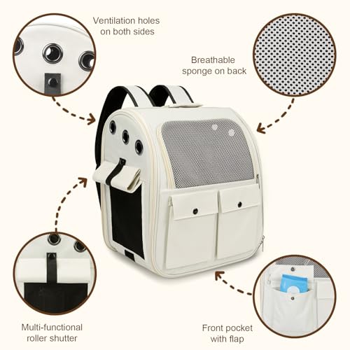 Airline Approved Cat Carrier Backpack - Ventilated Breathable Mesh for Small Dogs & Cats (15lbs), Soft Sided Dog Backpack for Hiking, Camping, Travel & Vet Visits with Padded Straps (White) - color: White