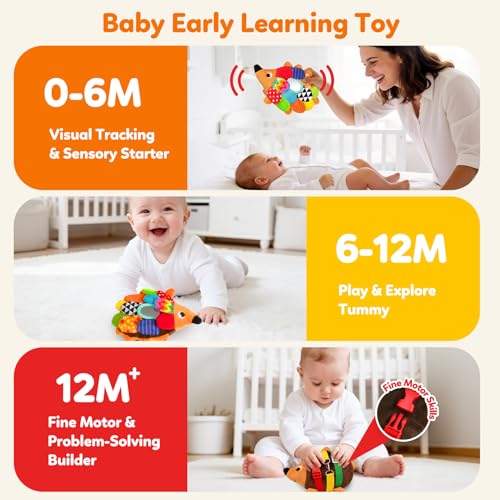 Vibrant Sensory Hedgehog Plush Stuffed Animal Baby Toy Tummy Time Learning Toy Soft Squeaking & Crinkling Toys for Busy Hands Babies 0-36 Months, Baby Shower 1st Birthday Gifts - color: Multi