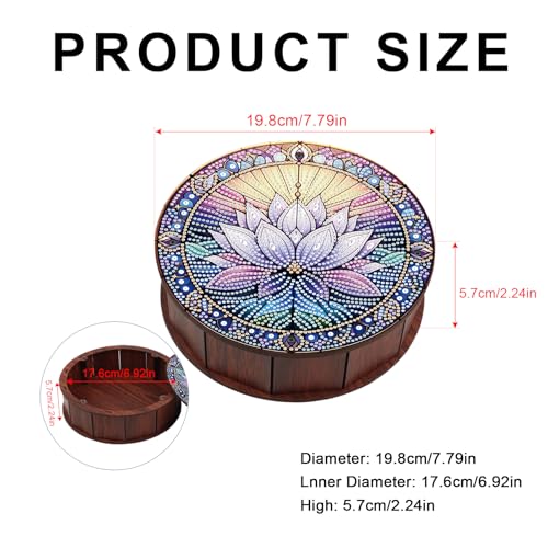 JISHSHAY Diamond Art Storage Box Lotus Diamond Painting Wooden Snack Box Flower Gem Painting Candy Box Gem Art Organizer Case Embroidery Kit Mosaic Kits for Adults Storage Containers with Lid - color: Lotus