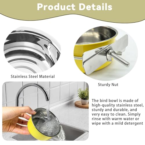 3 Pcs Parrot Feeding Dish Cups,Stainless Steel Bird Food Water Bowls | Parrot Cage Feeder with Clamp Holder Small Bird Feeding Cup for Parakeet Cockatiels Conure Budgies Chinchilla Small Animal - size: 3pcs Yellow