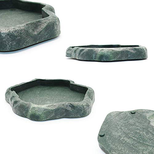 SLSON Small Reptile Feeder Terraium Bowl Plastic Shallow Reptile Feeder for Food and Water Feeding Dish for Lizard Gecko Junior Bearded Dragon,Small Green