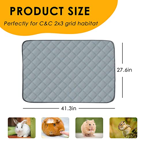 2 Pack Guinea Pig Cage Liners for C&C 2x3 Habitat Washable Guinea Pig Bedding Super Absorbent | Waterproof | Non Slip| Reusable Guinea Pig Pee Pads for Small Animals Cage - 41.3" x 27.6" - color: Light Grey, size: 41" x 28" (2 Pack)