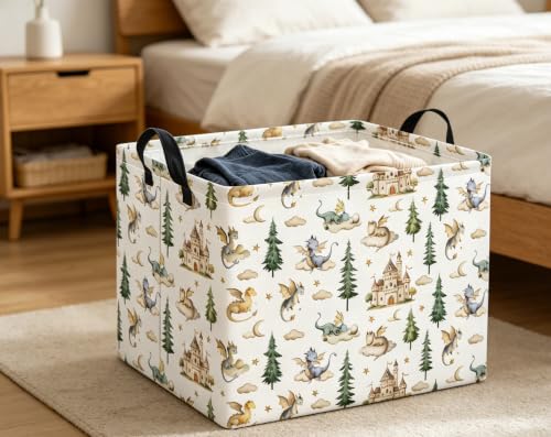 Rectangular Baby Kids Storage Basket for Home Kitchen Girls Cute Toy Storage Bin Organizer Shelf Book Room Decor(Castle Dinosaur) - color: Castle Dinosaur