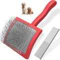 2PCS Slicker Brush for Dogs & Pet Comb,Professional Dog Grooming Brush (Goldendoodles,Poodles,Labradoodles) with Extra Long Pins to Effectively Remove Tangles, Knots and Mats (Red, Large) - color: Red, size: Large
