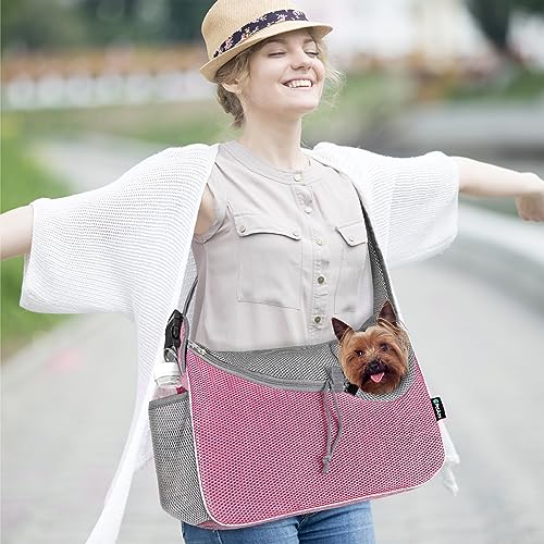 PetAmi Dog Sling Carrier for Small Dogs, Hands Free Crossbody Carrier, Pink | Under 10 lbs, Puppy Cat Pet Travel Gift, Breathable Mesh, Padded Strap, Removable Sherpa Bed, Pockets & Poop Bag Dispenser - color: Pink