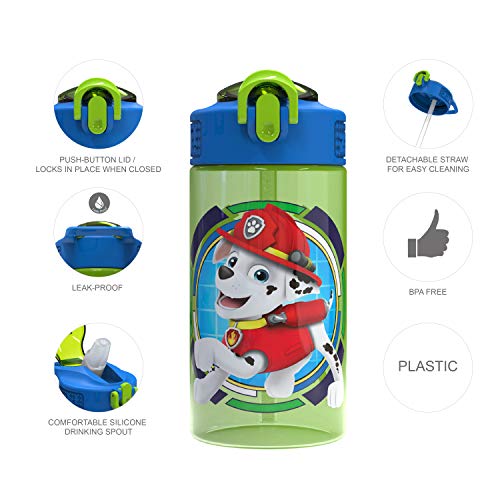 Zak Designs Paw Patrol 16oz Leak-Proof Straw Kids Water Bottle, Plastic - color: Paw Patrol, size: 16 Ounces