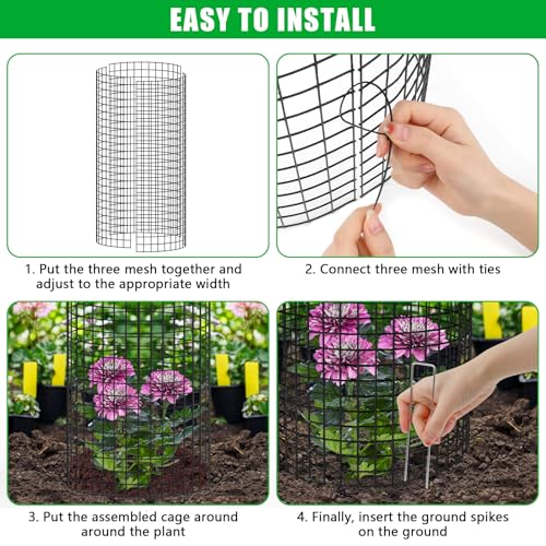 5 Pack Plant Protectors from Animals, 24x12" Plant Cages for Outdoor Plants | Wire Plant Protector, Thick Metal, Non-deformable, Free-Cut, Cap-less Design, Plant Protection Cage to Keep Animals Out - size: 5 PACK-24x12inch