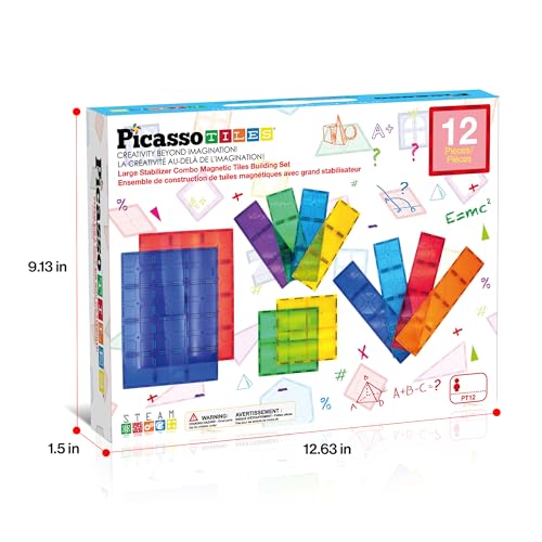 PicassoTiles 12 Piece Magnetic Tile Base Plate Set, Jumbo Stabilizer Boards | Large format design, no assembly needed, STEM building toy for ages 3+, one-piece foundation, toddler friendly - style: 12 pcs XL Plate