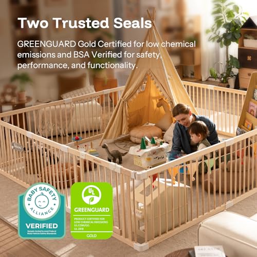 HARPPA Grovi Playpen, GREENGUARD Gold Certified – 60 x 71.5 inch | New Zealand Pine Wood - size: 60 x 71.5 x 24 Inch