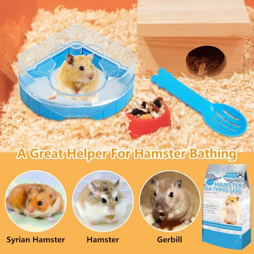 kathson Hamster Sand Bath Kit, 2LB Bathing Sand for Gerbils with Plastic Sandbox Chinchilla Cleaning Powder Dust Free Small Animals Showering Sand for Rodent Mice Rat Mouse