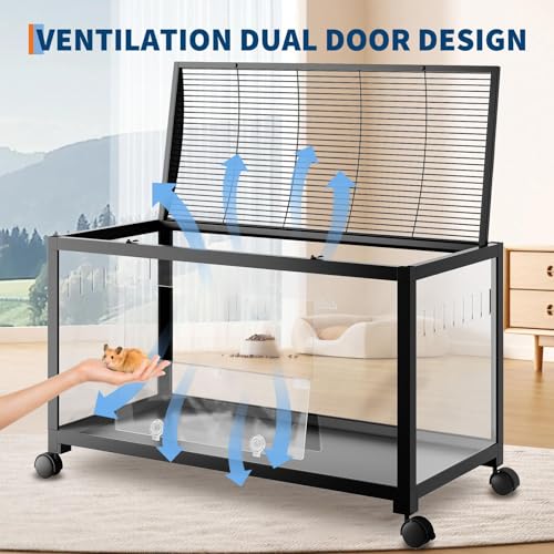 Hamster Cage,Metal Large Rat Cage Stackable with Top Access,Ventilated Pet Mouse Cages with Front Door,Portable Hamster House for Rats, Guinea Pigs,38x18.5x20.5in - color: black