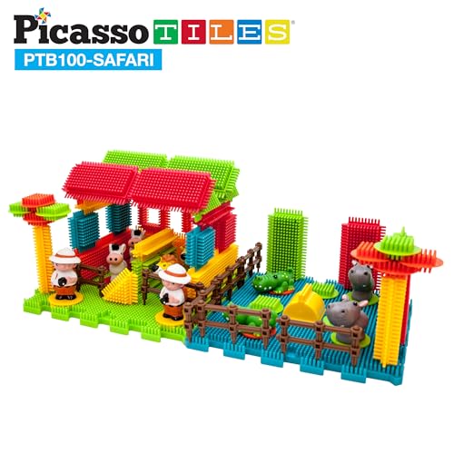 Picasso Toys PTB100 100pcs Hedgehog Block 3D Building Blocks Tiles Safari Theme Set Learning Playset STEM Toy Set Educational Kit Child Brain Development Preschool Kindergarten Toy for Age 3 & Up - color: 100pcs Safari