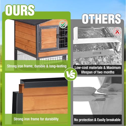 Gutinneen 2-Story Rabbit Hutch Indoor Bunny Cage Large Rabbit Cage Outdoor with Chew-Proof Full Metal Frame, Locking Wheels, 2 Pull-Out Trays for Rabbits, Guinea Pigs, Small Animals (Brown & Black)