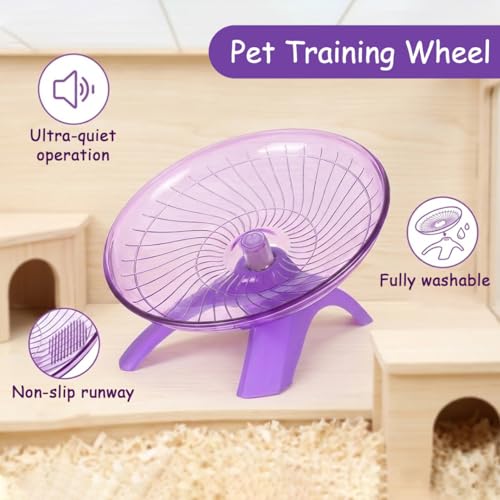POPETPOP Silent Hamster Running Wheel 7.08 Inch Exercise Saucer with Low Noise and Smooth Edges for Small Pets Like Hamsters Gerbils Hedgehogs - color: Violet