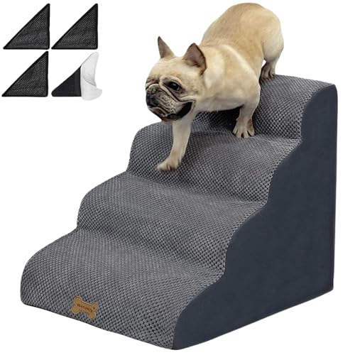 Necrely 4-Step Dog Stairs for High Beds 18-24 Inch Pet Steps 2 3 4 5 Tier Ladder Non-Slip Sturdy Ramp Small Medium Large Dog Steps to Couch Bed Old Dogs Balanced Pet Stairs for Getting on Bed