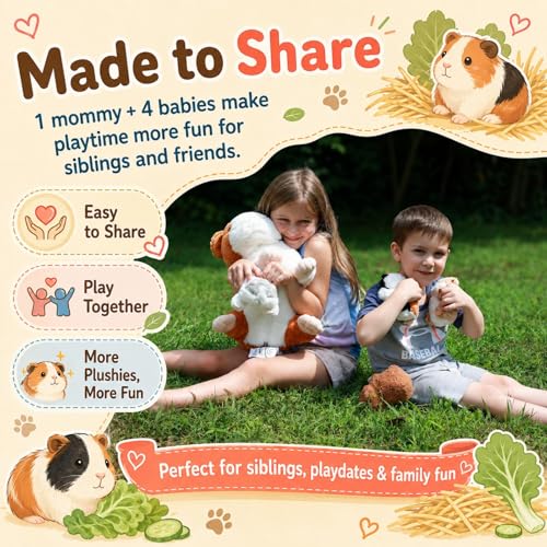 Guinea Pig Plush with 4 Babies, 19.7" Stuffed Animal Family Set | 5Pcs Guinea Pig Plush Toy Family, 1 Mommy Plush with 4 Babies, Zipper Belly Storage, Hide-and-Seek Play, Soft Gift for Kids - style: Guinea pig