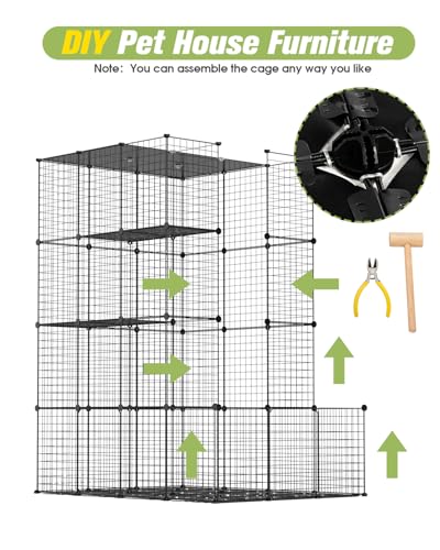 Cat Cages Playpen Indoor, 4 Tier Large Cat Crate Cat Enclosure for Cats, Metal Guinea Pig Cages,Wire Ferret Cage Catio for Kitten,Rabbit,Bunny,Chinchilla,Iguana - size: Non-Wheeled 4-Tier(Stable)
