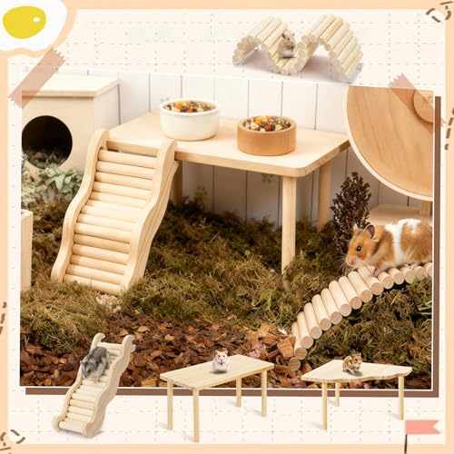 BreezeHug 4 Pcs Hamster Cage Accessories Hamster Platform Hideout Wooden Tunnel Ladder Playhouse Game Climbing Toy with Platform for Pets Dwarf Syrian Mice Degus Gerbils Squirrel(Climber) - style: Climber
