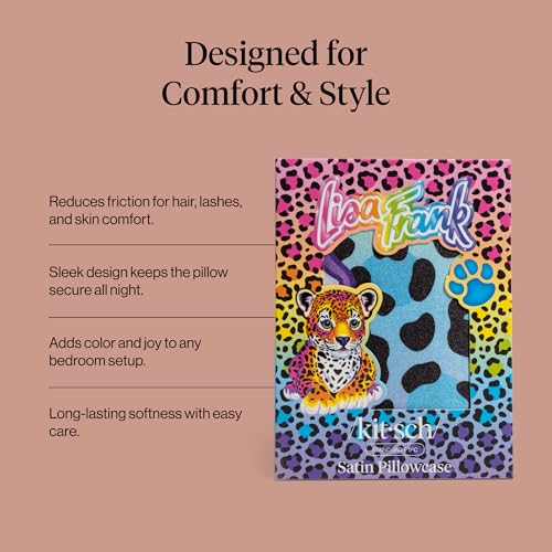 Lisa Frank x Kitsch Satin Pillowcase, Size 19x26 - Rainbow Leopard | Softer Than Silk Pillow Cases, Smooth Cooling Satin Pillow Case for Hair and Skin, Wrinkle-Free, Machine Washable - color: Rainbow Leopard, size: Standard/Queen (1 Pack)