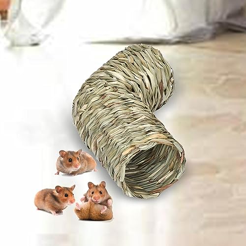 Hamster Grass Tunnel Hideaway, 13 x 3.5 in Reed Straw Tube Nest for Chinchilla, Hedgehog, Gerbil, and Ferret Cage Accessories