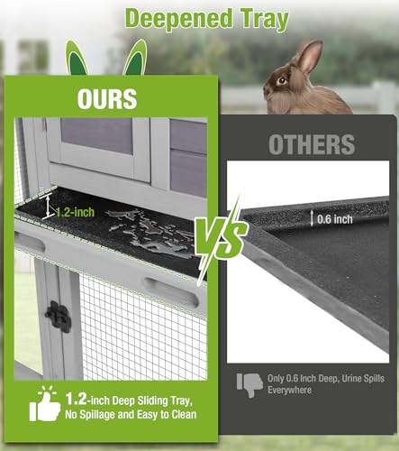 GUTINNEEN 51.6 in Rabbit Hutch, 2-Level Wooden Bunny Cage with Ramp, 3 Lockable Doors & Removable Tray, Weather-Resistant Indoor Outdoor Rabbit Cage, Grey - color: Grey