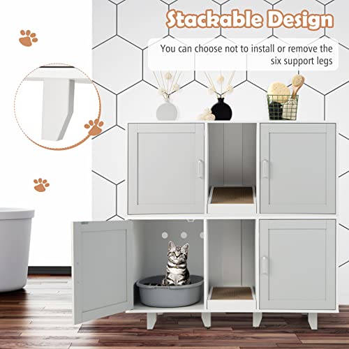 PETSITE Litter Box Enclosure for 2 Litter Boxes, Hidden Cat Washroom TV Stand End Table with 2 Cabinet, Scratching Board, Indoor Cat Litter Furniture, Patented - color: Grey