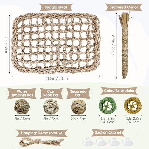 Hamiledyi Rabbit Seagrass Activity Mat Bunny Toy Hanging Rabbit Chew Toys for Teeth Enrichment Toys Seagrass Protector Mat Small Animal Toys for Chinchilla Guinea Pig Hamster Rat Rodent - style: A