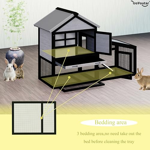 Chicken coop and activity area, dual-level rabbit cage for indoor/outdoor use, accommodates 2-3 chickens. Includes ramp and leak-proof deep-draw tray. Suitable for chicks and rabbits (black) - size: 52.0"L x 20.0"W x 38.0"H