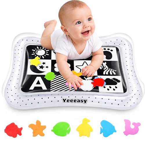 Yeeeasy Tummy Time Water Mat丨Inflatable Tummy Time Water Play Mat for Babies, Infants and Toddlers 3 to 24 Months Promote Development Toys Baby Toys Essentials and Gifts, Black and White - color: Black and White