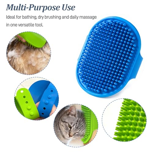 2-Pack Pet Grooming Bath Brush Set for Dogs & Cats, Soft Rubber Shampoo Massage Comb with Adjustable Ring Handle