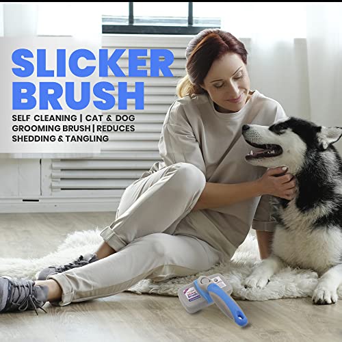 Performore Pet Grooming Brush, Self Cleaning Slicker Brush with Stainless Steel Wire Bristles for Dogs and Cats, Shedding Grooming Tools for Fur Pets Hair Brush