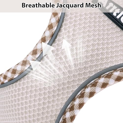 Teacup Puppy Harness with Leash - Adjustable Soft Vest with Magic Tape & Reflective Safety Strips, Easy-Put-On for Poodles, Pomeranians - Gym, Hiking, Travel (Brown-Beige, S) - color: Brown-Beige, size: S(Chest: 13.5 - 15")