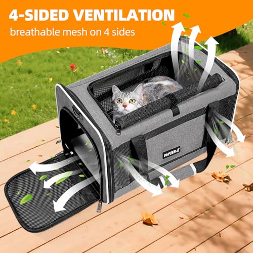 Cat Carrier Soft-Sided Travel Bag for Medium to Large Cat Over 15lbs | Small Puppy Dog Carry Crate 12 Pounds, Top Entry, Breathable Mesh, Pet Kitten Rabbit Cage Bag Transport Kennel Collapsible - color: Grey