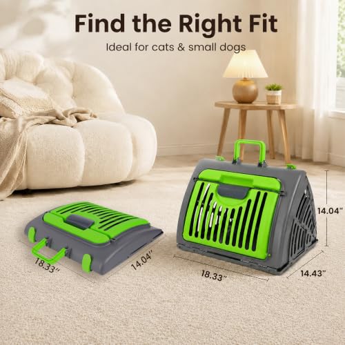 Foldable Portable Pet Carrier, Cat Carrier with Opening Door | Hard-Sided Travel Cat Carrier for Cats & Small Pets up to 25lbs, Green - color: Green