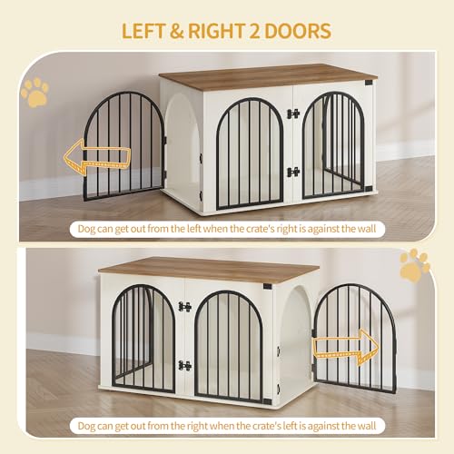 39.4" Wooden Dog Crate Furniture, Indoor Dog Kennel Dogs Cage for Small/Medium/Large Dogs, Heavy Duty Dog Crates Decorative Pet House End Side Table TV Stand, White Brown DFC84114B | Dog Kennel Furniture Wooden Dog Cage Heavy Duty Dog Crate Decorative Pet