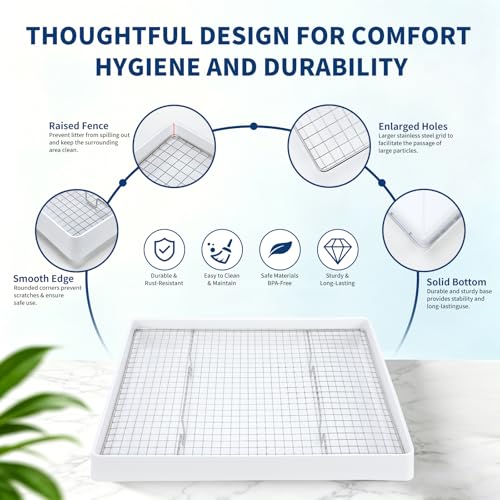 FHTONGE Extra Large Rabbit Litter Box Training Tray with Large Steel Grids | Low Entry Bunny Litter Pan, Rectangular Pet Toilet for Small Animal Rodent Guinea Pig Ferret Squirrel Opossum Sugar Glider - color: 0.6" Stee Grids + 0.4" PP Grids, size: 22x18x3