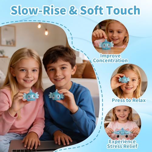 Blue Axolotl Squeeze Toy, Slow Rise squishies Relief Sensory Toy. | Cute Squeeze Anxiety Pressure Ball, Portable Calming Fidget Toy for ADHD Autism, Gift Box Packed - color: Single Blue Lying Axolotl