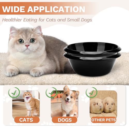 2PCS Cat Bowls Pet Feeding Dish 6.3 Inch, Wide Pet Bowl Pet Feeding Bowl for Indoor Cats, Replacement Food and Water Bowl, Wide Shallow Feeder Bowls for Kitten, Puppy, Rabbit (Black)
