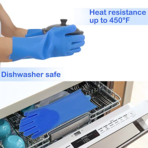 Silicone Pet Grooming Gloves Dog Washing Gloves for Bathing Massaging | 3,000 Soft Bristles, Non-slip & Extended Sleeves, Heat Resistant & Dishwasher Safe, For Cats and Dogs, Home/Car Cleaning - color: Blue
