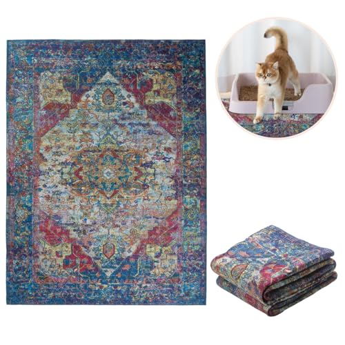 Lovewag Cat Litter Mat, Litter Box Mat, Bohemian Jewel, 36x48, 2 Pack | Washable litter mat cover, kitty litter mat & cat mat for litter box, litter trapping mat, prevents tracking, multi-cat - color: Bohemian Jewel, size: 36x48 inches (Pack of 2)