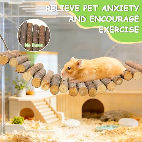 2 Pack Wooden Hamster Bridge, 10.6 Inch Flexible Rat Ladder Platform | Wood Hamster Fence, Climbing Ramp Rat Cage Accessories for Gerbils Guinea Pigs & Small Pets, Brown - color: Brown