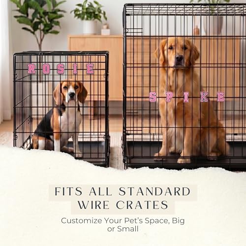 Custom Letter Charms for Dog and Cat Crates, Snap-On Decor Kit | Snap-on rubber letter charms for dog and cat wire crates. Personalize with names, phrases, birthdays and pet parties.