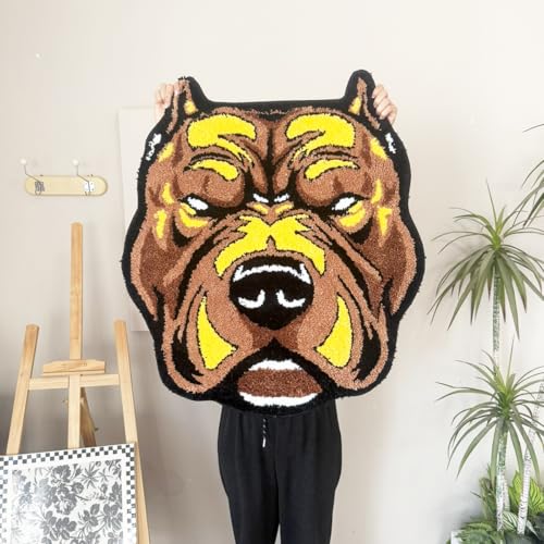 Fierce Dog Head Shaped Cool Gamer Rug, Cartoon Animal Irregular Tufted Rug, Soft Non-Slip Accent Floor Mat for Man Cave, Bedroom & Gaming Room Street Style Decor, 31.5" x 28.7"