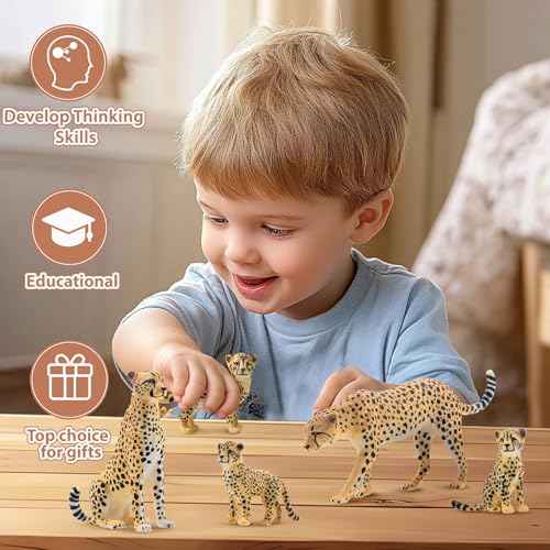 Toymany 8PCS Realistic Cheetah Figurines Toy, Cake Topper & Gift for Kids | Plastic Jungle Zoo Animals Figures with Cubs, Educational Toy, Christmas Birthday Gift for Children - style: Cheetahs
