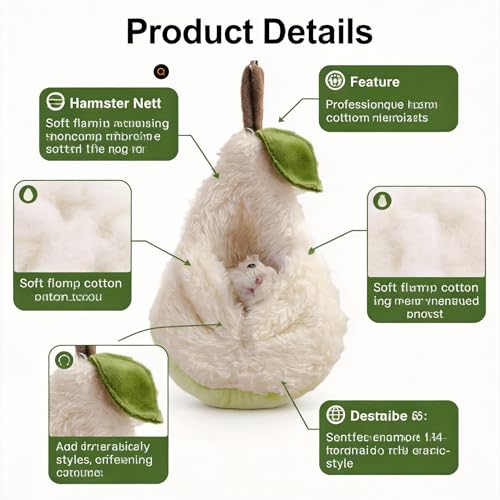 Pear-Shaped Hamster Sleeping Bag Bed, Hamster Hammock, Comfortable Cage Accessories for Small Pet Habitats, Plush Sugar Glider Hideout, Suitable for Mice, Gerbil, Golden Bear, Degu.