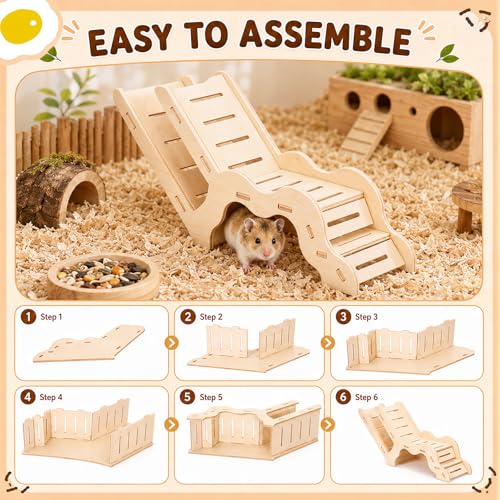 BreezeHug 4 Pcs Hamster Cage Accessories Hamster Platform Hideout Wooden Tunnel Ladder Playhouse Game Climbing Toy with Platform for Pets Dwarf Syrian Mice Degus Gerbils Squirrel(L-Shaped) - style: L-shaped