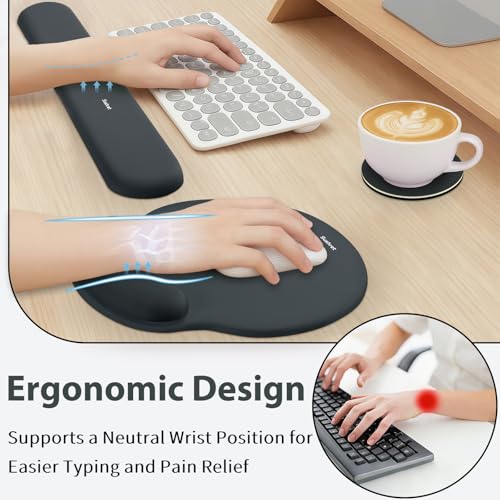 Mouse Pad and Keyboard Wrist Rest, 3-in-1 Gel Memory Foam Ergonomic Mouse Pad with Wrist Rest Set, Gaming Mousepad Arm Cushion Support for Computer Office Desk Accessories Cute Setup, Charcoal - color: Charcoal